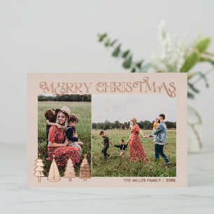 Abstract Christmas Trees Two Photo Gold Foil Holi Holiday Card