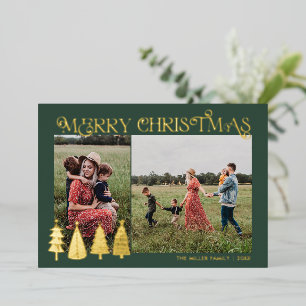  Abstract Christmas Trees Two Photo Gold Foil Holiday Card