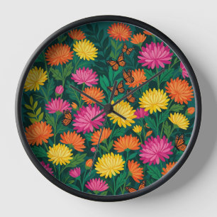 Abstract Chrysanthemum Butterflies Art Clocks