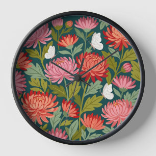Abstract Chrysanthemum Butterflies Art Clocks