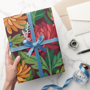 Abstract Chrysanthemum Folk Art Wrapping Paper