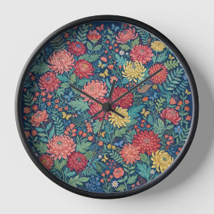 Abstract Chrysanthemums Butterflies Art Clocks