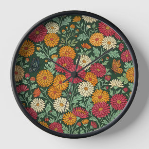 Abstract Chrysanthemums Butterflies Art Clocks