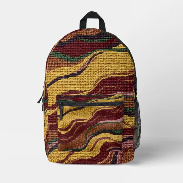 Abstract Cinnamon Plum Boho Backpack (Front)