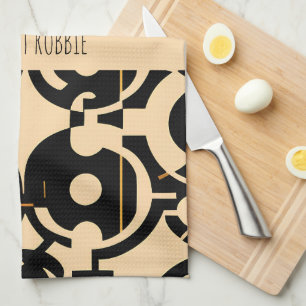 Abstract Circle Halftone Biege Yellow Pattern Tea Towel