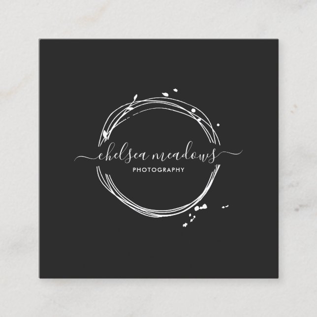 Abstract Circle Logo | Signature Wreath Square Business Card (Front)
