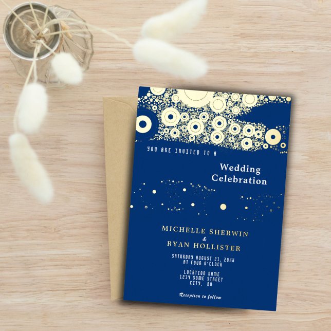 Abstract Circle Pattern Navy Blue Wedding Gold   (Creator Uploaded)