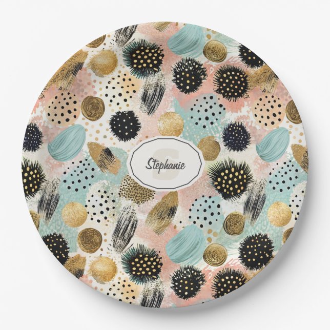Abstract Circle Pattern -with Glitter & Speckles 2 Paper Plate (Front)