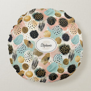 Abstract Circle Pattern -with Glitter & Speckles 2 Round Cushion