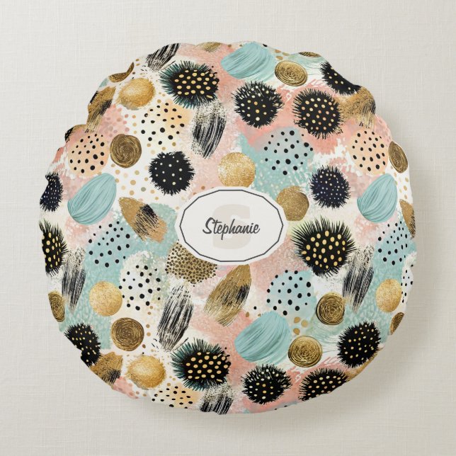 Abstract Circle Pattern -with Glitter & Speckles 2 Round Cushion (Front)