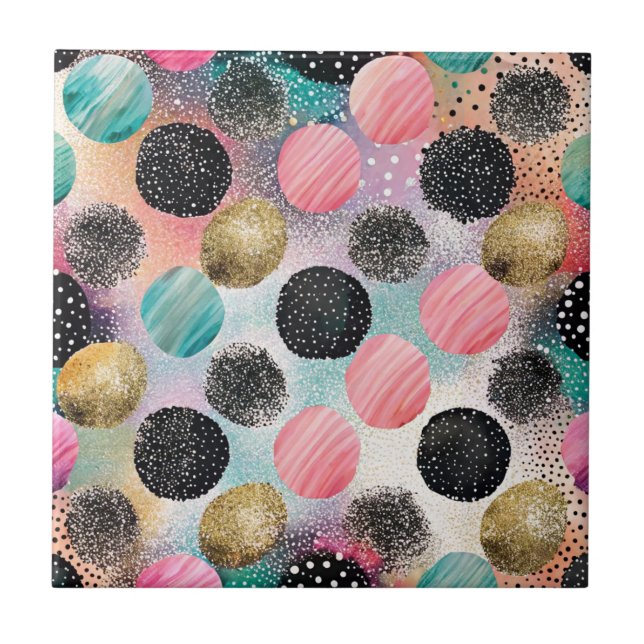 Abstract Circle Pattern -with Glitter & Speckles Ceramic Tile (Front)