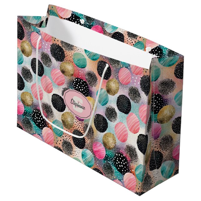 Abstract Circle Pattern -with Glitter & Speckles Large Gift Bag (Front Angled)