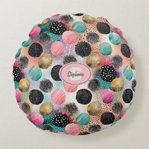 Abstract Circle Pattern -with Glitter & Speckles Round Cushion