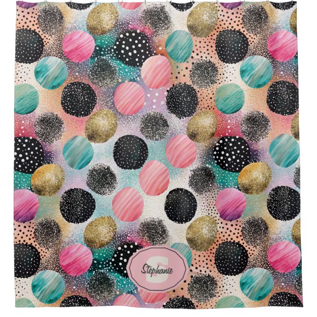 Abstract Circle Pattern -with Glitter & Speckles Shower Curtain (Front)