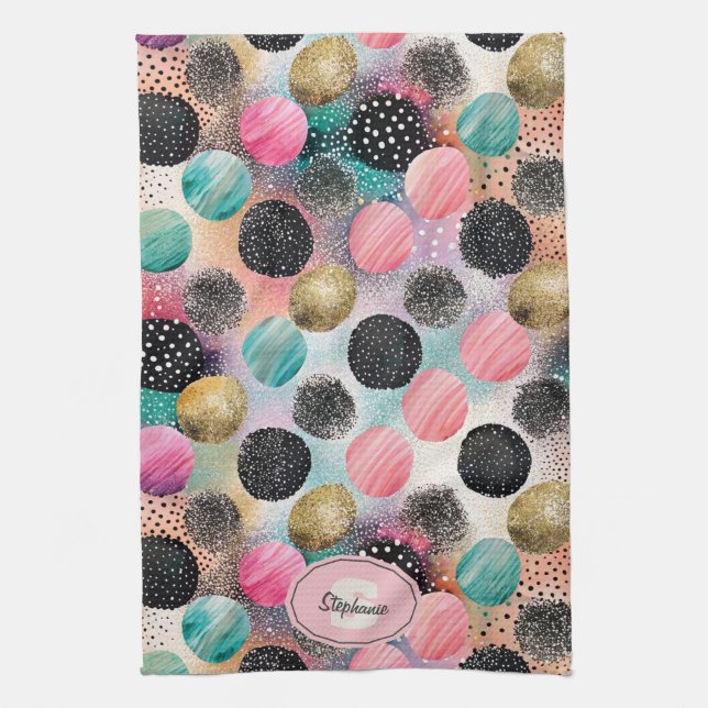Abstract Circle Pattern -with Glitter & Speckles Tea Towel (Vertical)