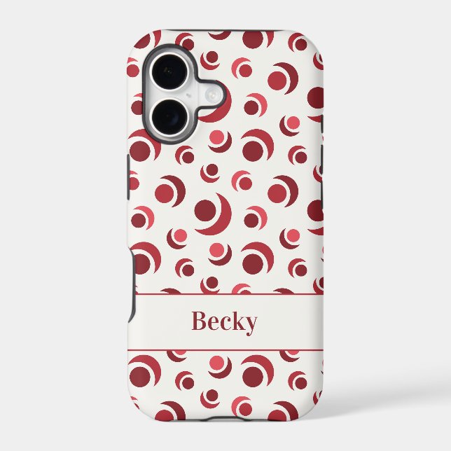 Abstract circles and crescents in red plus Name (Back)