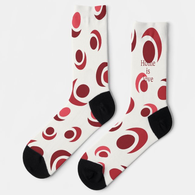 Abstract circles and crescents in red socks (Left)
