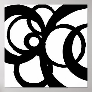 Abstract Circles Design Black on White Print