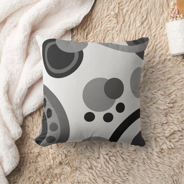 Abstract circles dots black grey cushion (Blanket)