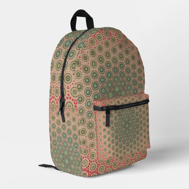 Abstract circles hippie pattern printed backpack (Back Corner Left)