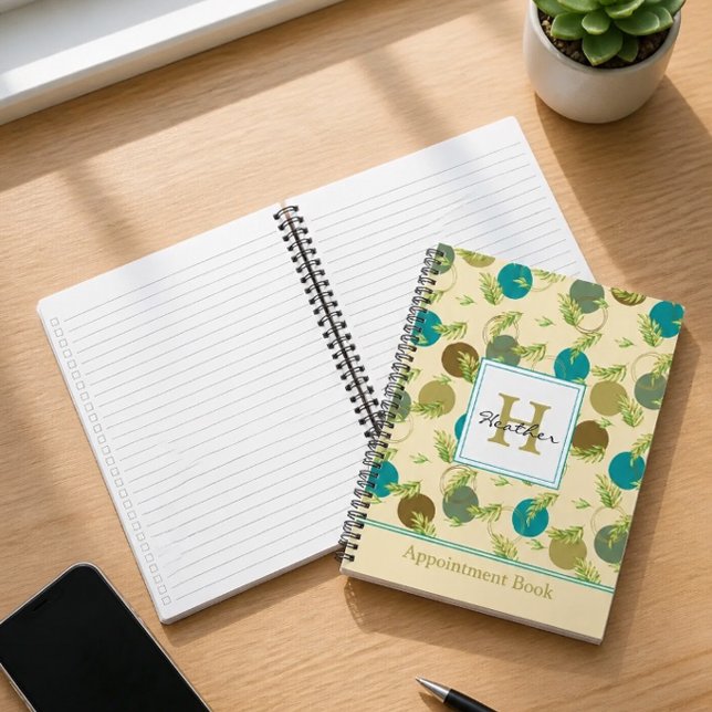 Abstract Circles & Leaves Monogram Appointment  Notebook (Creator Uploaded)