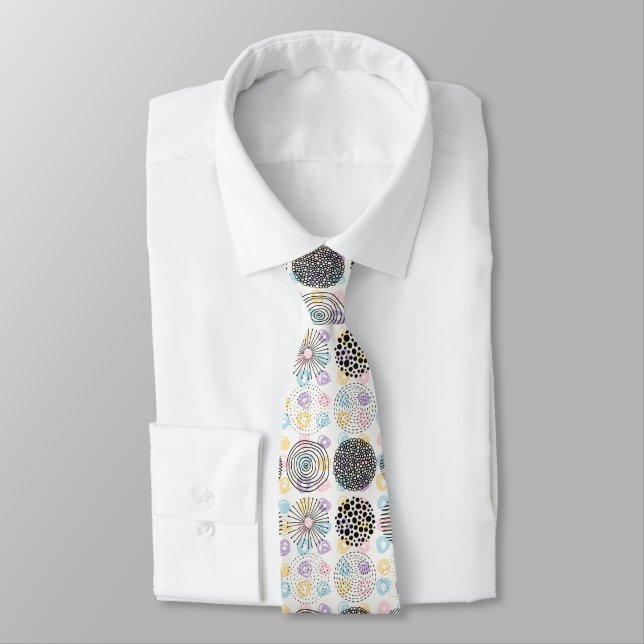 Abstract Circles Pattern Black & Pastel Colours Tie (Tied)
