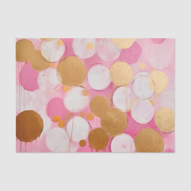 Abstract Circles Pink and Gold Decoupage Tissue Paper (Front)