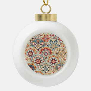 Abstract Circles: Trendy Coloured Wallpaper Ceramic Ball Christmas Ornament