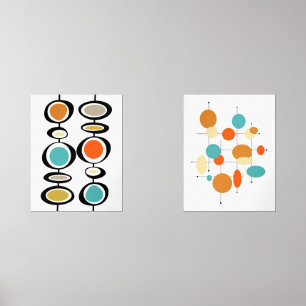 Abstract Circles Turquoise Orange Mid Century
