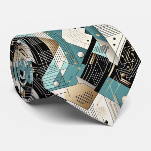 Abstract Circuit Board - Retro Mid Century Modern Tie