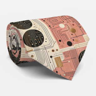 Abstract Circuit Board - Retro Mid Century Modern Tie