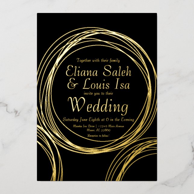 Abstract Circular Gold Wedding Pressed  Foil Invit (Front)