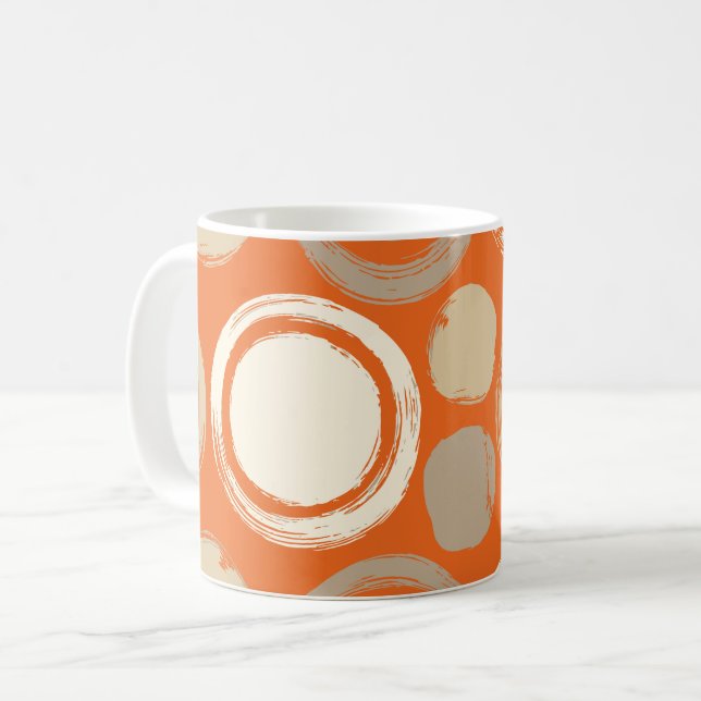 Abstract Circular Patterns on an Orange Background Coffee Mug (Front Left)