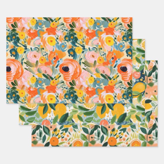 ABSTRACT CITRUS AND FLORAL DECORATIVE PAPER SET (Set)