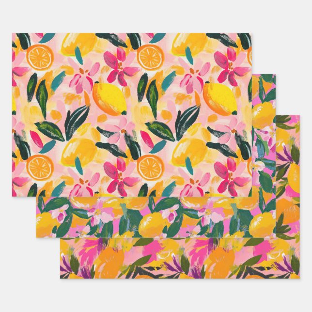 ABSTRACT CITRUS AND FLORAL DECORATIVE PAPER SET (Set)