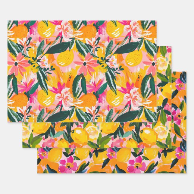 ABSTRACT CITRUS AND FLORAL DECORATIVE PAPER SET (Set)