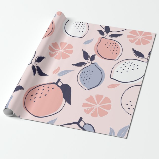 Abstract Citrus Pattern of Lemon and Oranges in Pa Wrapping Paper (Unrolled)