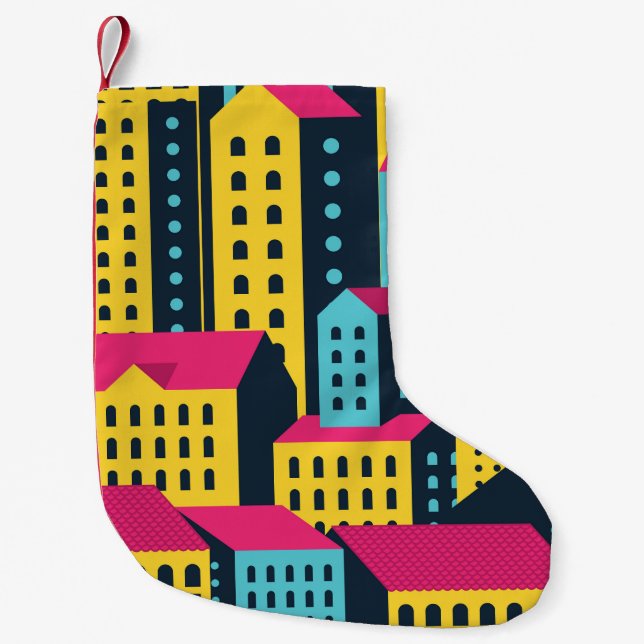 Abstract City Buildings Landscape Vintage Small Christmas Stocking (Front)