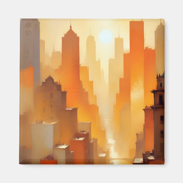 Abstract Cityscape Buildings Poster Background Art Magnet (Front)