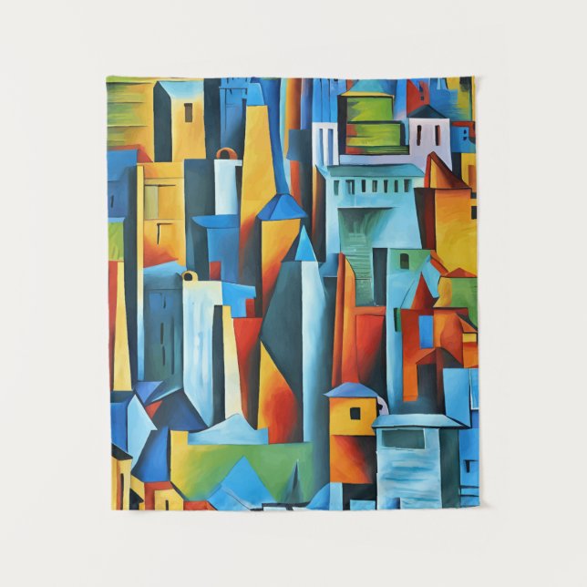 Abstract Cityscape Buildings Skyscrapers Art  Tapestry (Front)