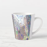 Abstract Cityscape Latte Mug<br><div class="desc">This latte mug features a striking image of an abstract cityscape,  skillfully crafted with an intriguing blend of vibrant colors and geometric shapes. The design captures the essence of a bustling metropolis,  but with a contemporary and artistic twist. - Photo by Emmaline W</div>