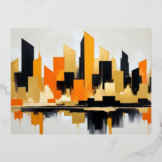 Abstract Cityscape Modern Architecture Background  Foil Holiday Postcard