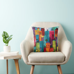 Abstract Cityscape Painting Cushion