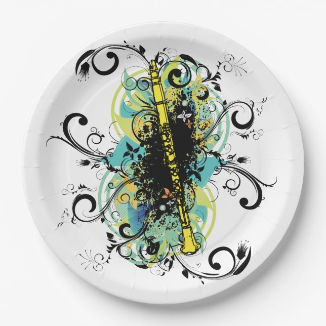 Abstract Clarinet Music Marching Band Theme Paper Plate (Front)