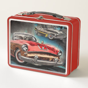 Abstract Classic Cars 1950s Metal Lunch Box