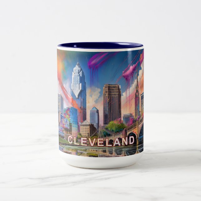 Abstract Cleveland Skyline Two-Tone Coffee Mug (Center)