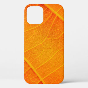 Abstract closeup of an orange and yellow leaf text iPhone 12 case