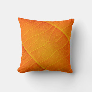 Abstract closeup of an orange and yellow leaf text cushion