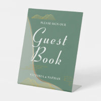 Abstract Cloud Pattern Gold Line Guestbook