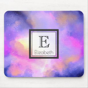 Abstract Clouds in Purple Pink and Yellow Monogram Mouse Pad